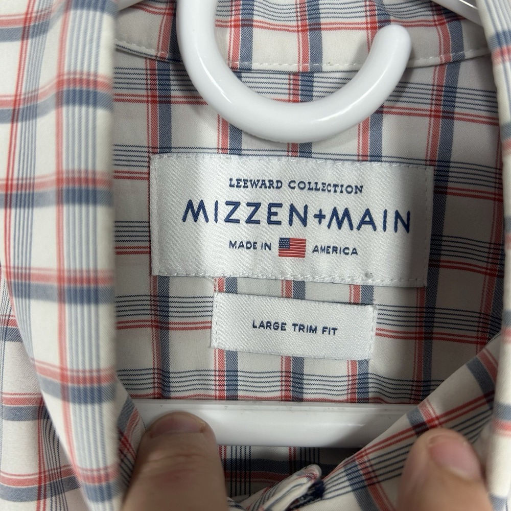 Mizzen Main Shirt Mens Large White Blue Plaid Button Up Trim Leeward performance - Picture 6 of 10